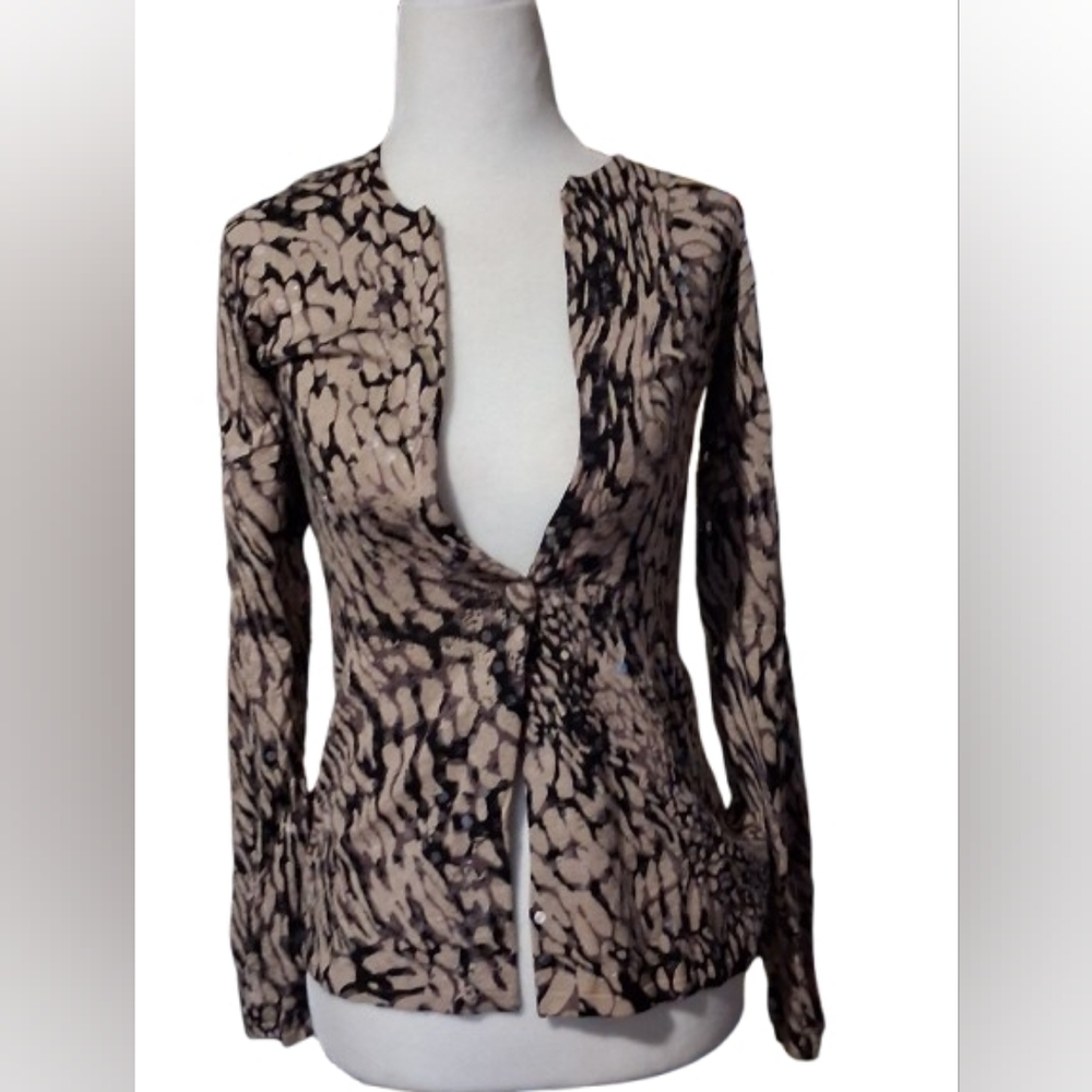 INC International Concepts All Over Sequin Animal Print Cardigan Sweater Small